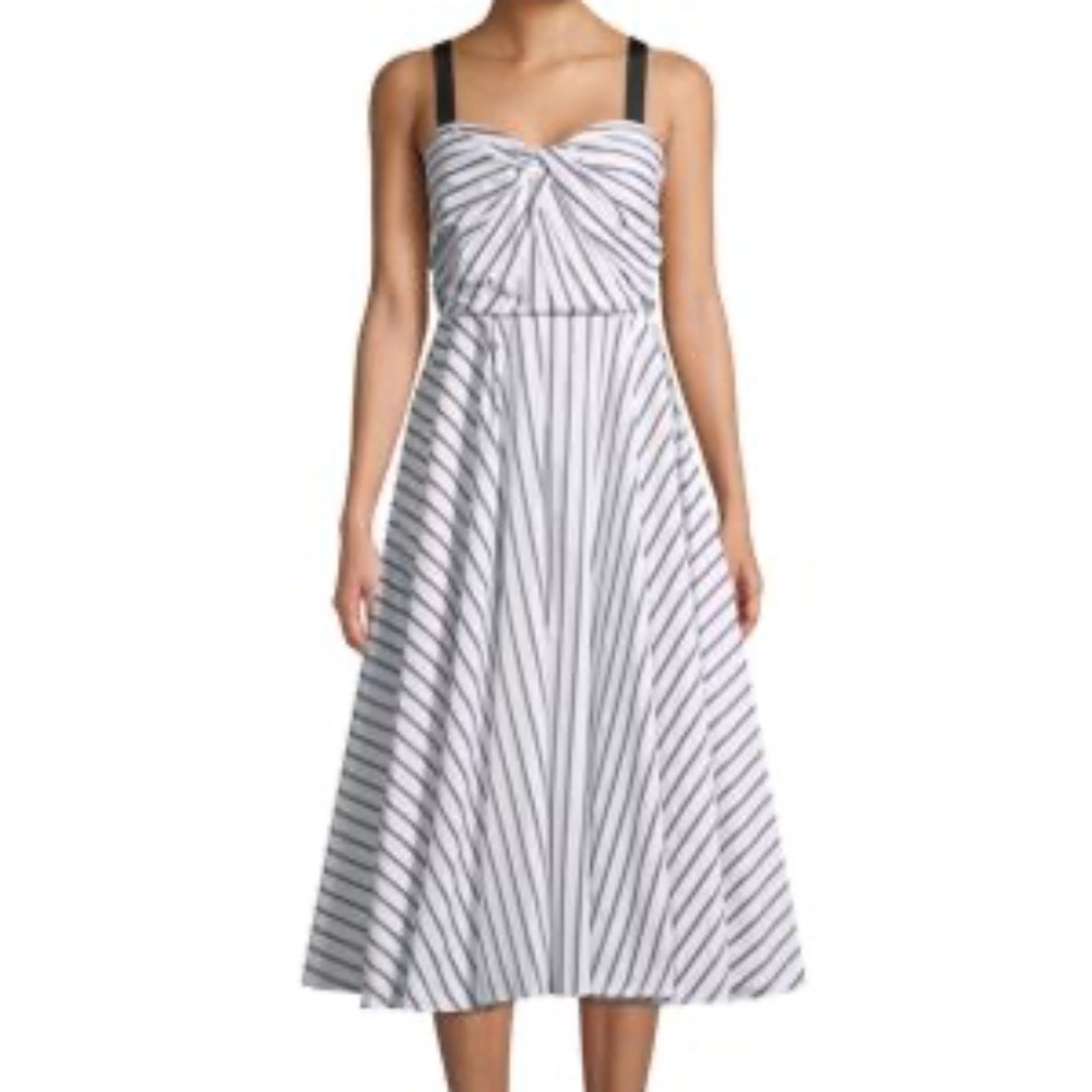 Jason Wu Striped Twist-front Midi Dress In Chalk Sz 6